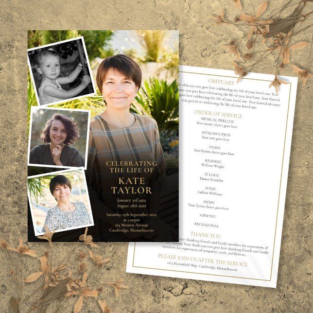 Photo Collage Funéraire Programme D'Ordre De Servi (Photo Collage Funeral Order Of Service Program)