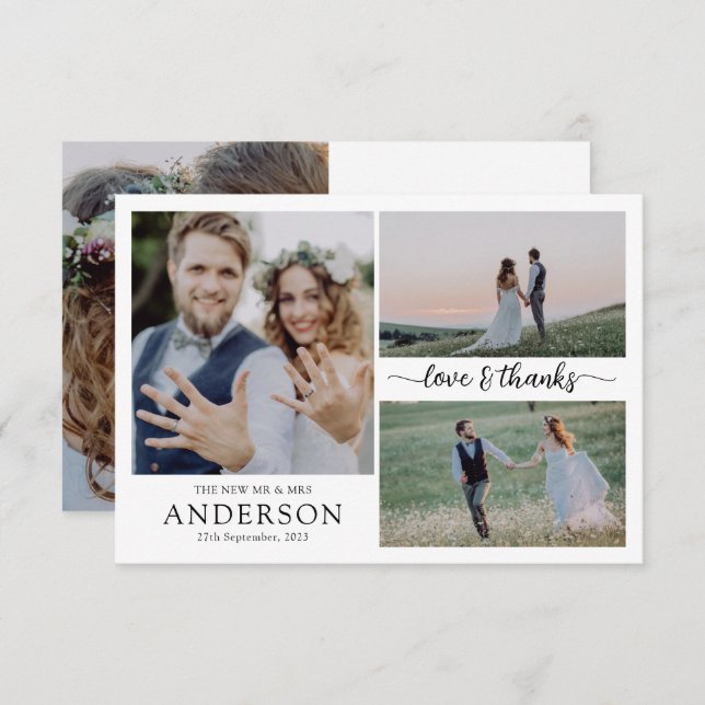 Photo Collage Love & Merci Mariage Carte de remerc (Devant / Derrière)
