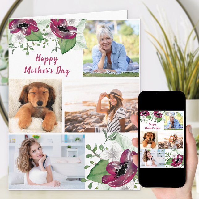 Photo Collage Magenta Floral Carte modifiable (Créateur téléchargé)