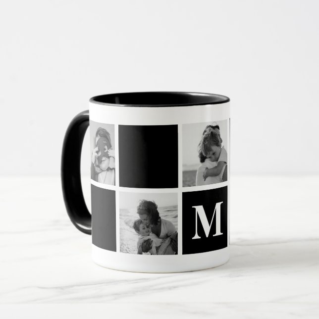 Photo Collage Monogramme Mug noir et blanc (Devant gauche)