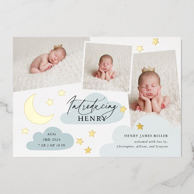 Photo Collage Moon & Stars Faire-part de naissance (Recto)