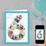 Photo Collage Numéro 6 Carte de 6e anniversaire du<br><div class="desc">Carte photo unique et personnalisé de 6ème anniversaire pour un petit garçon. Le modèle photo est mis en place pour vous d'ajouter vos photos préférées à ce collage photo numéro 6 plus une photo spéciale à l'intérieur. Vous pouvez également ajouter son nom à l'avant et customiser le message d'anniversaire à...</div>
