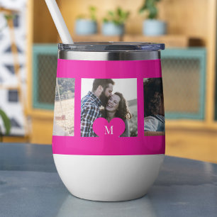 Photo collage personnalisé coeur monogramme rose c