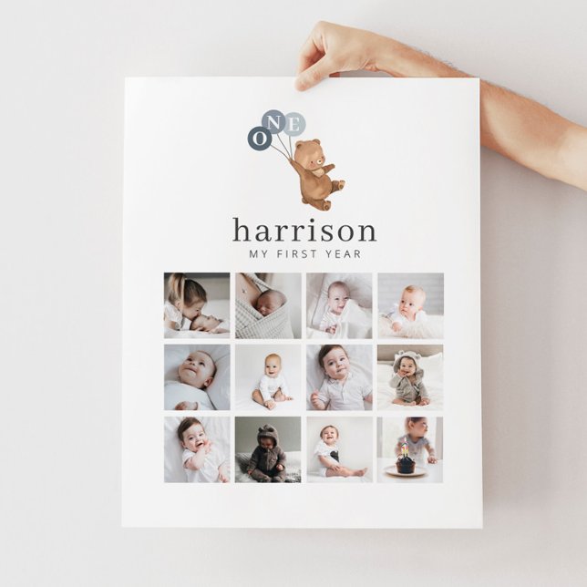 Photo Collage Poster - Bear 3 Ballons Bleus (Créateur téléchargé)