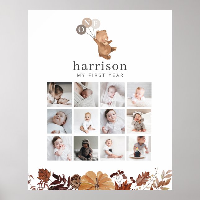 Photo Collage Poster - Ours Brown 3 Ballons (Devant)