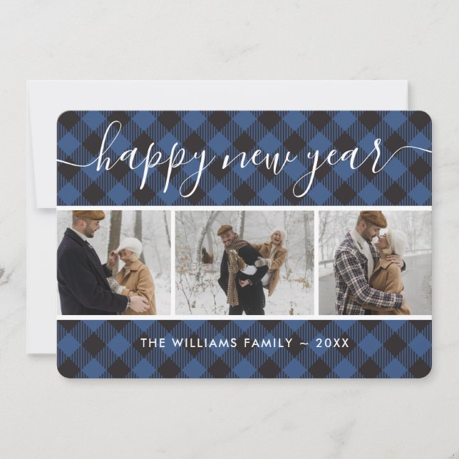 Photo Collage Simple Bleu Bonne année Carte (Devant)