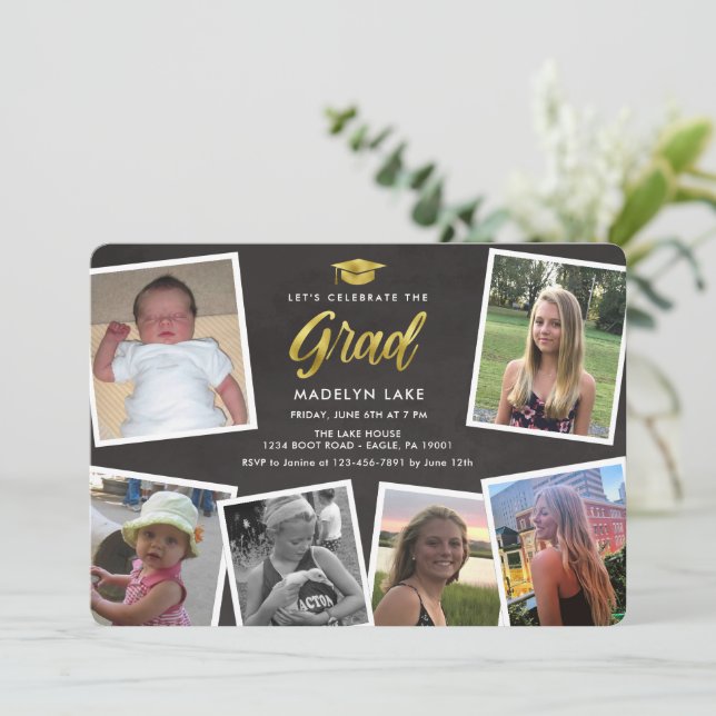 Photo Collage Tableau noir Grad Party Invitation (Debout devant)