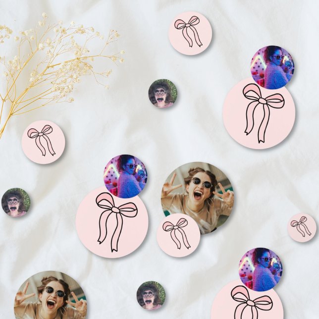 Photo Confetti de la Fête des mariées en bois rose (Custom Blush Pink Bow Bridal Shower Photo Confetti
)