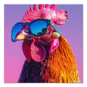 Photo coq avec lunettes de soleil impression sur toile