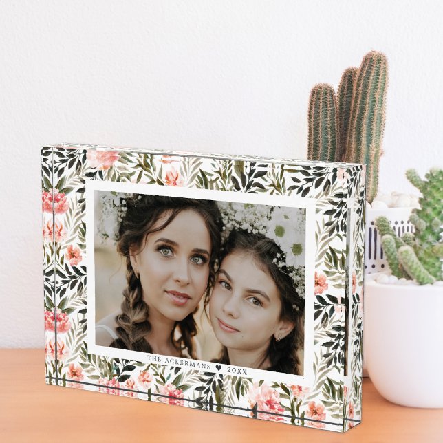 Photo Corail de bronze Boho aquarelle florale | Bloc pho (Créateur téléchargé)