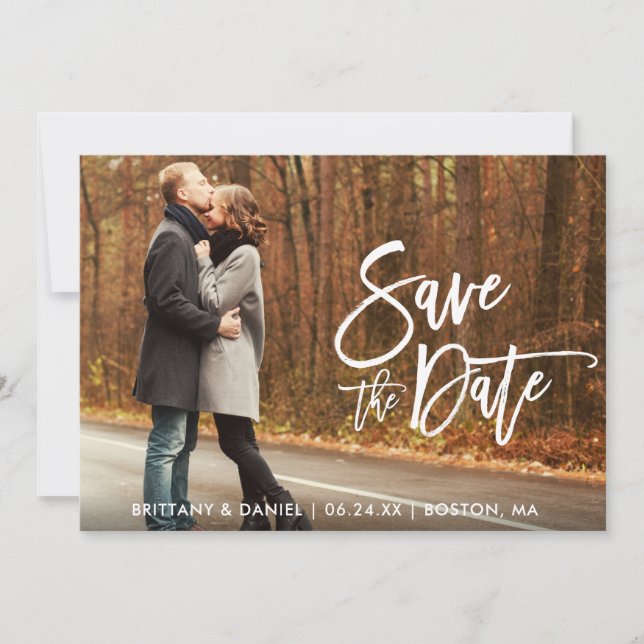 Photo Couple Enregistrer La Carte Script Date Brus (Devant)