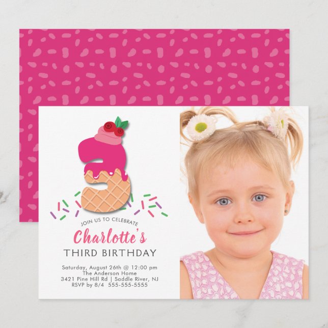 Photo Crème de glace 3ème anniversaire Invitation (Devant / Derrière)