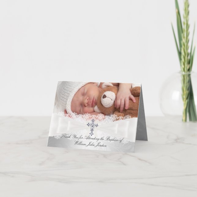 Photo Cross Lace Baptism Carte de remerciements (Devant)