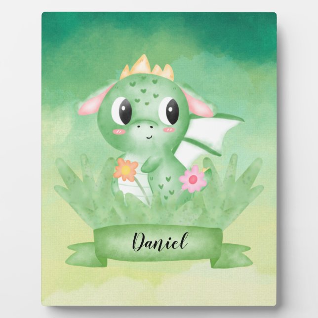 Photo Cute Baby Dragon Aquarelle Plaque (Devant)