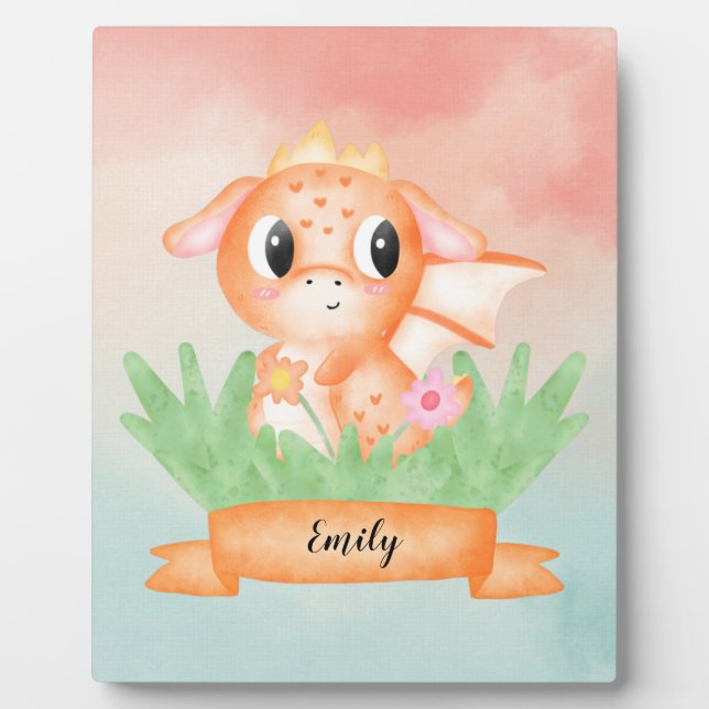 Photo Cute Baby Dragon Aquarelle Plaque (Devant)