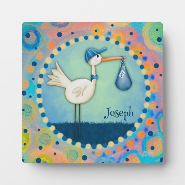 Photo Cute Blue Stork Inspirivity Plaque personnalisée (Devant)