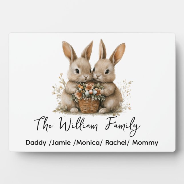 Photo Cute Easter Bunny Family Plaque – Personalized  (Devant)