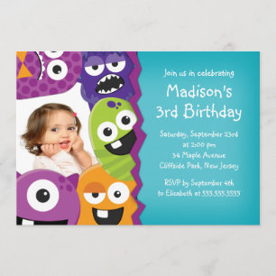 Photo Cute Monster Invitations à la fête d'anniver
