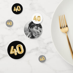 Photo d'anniversaire 40 ans Confettis Noir Blanc O