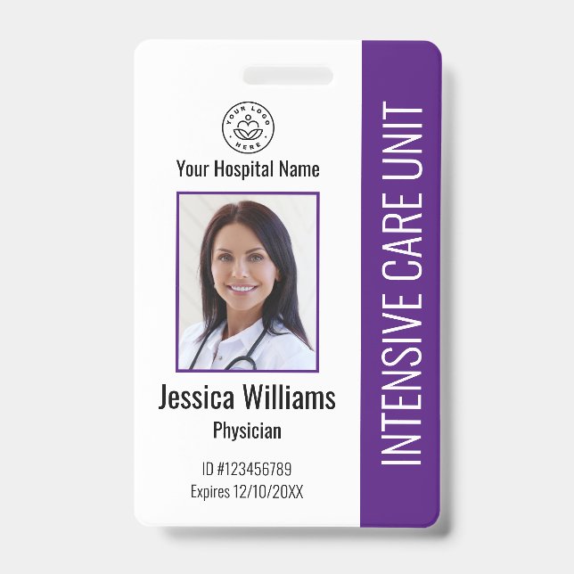 Photo de badge d'employé moderne avec logo violet (Avant)