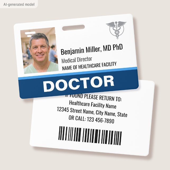 Photo de badge d'identification moderne bleu avec  (Créateur téléchargé)