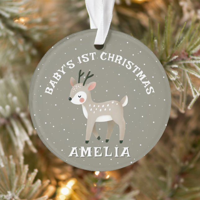 Photo de bébé au premier Noël avec un renne (Arbre)