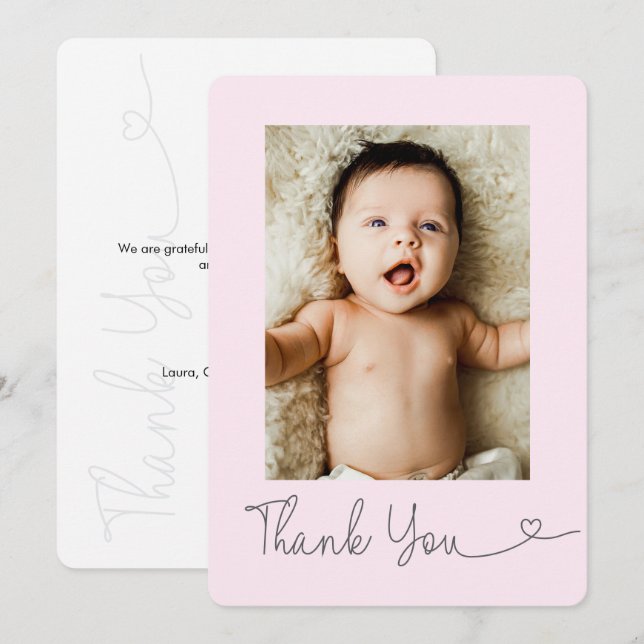 Photo de bébé Merci Cœur chic filigrane Rose (Devant / Derrière)