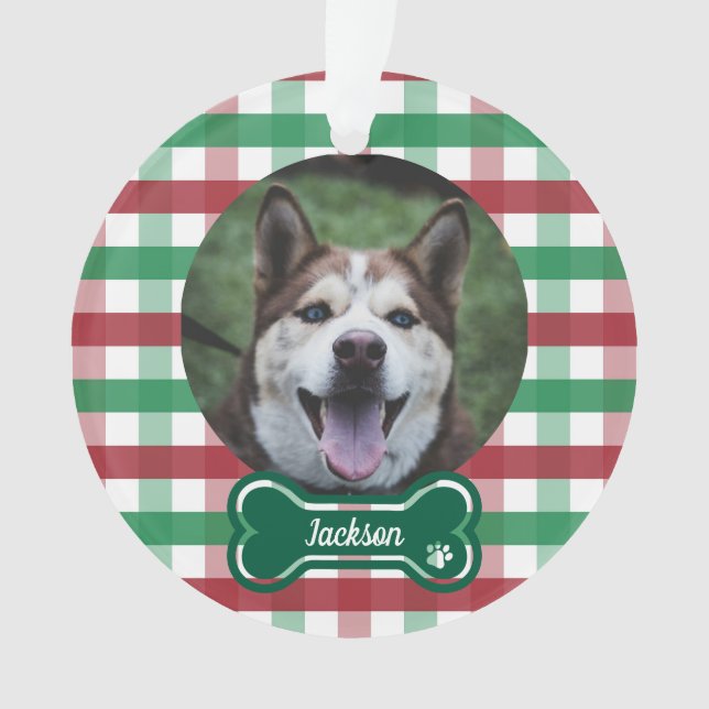 Photo de chien avec os à motif écossais gingham ro (devant)