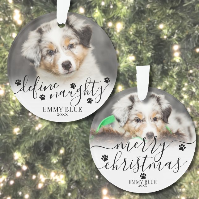 Photo de chien drôle de Noël (Funny Define Naughty Pet Photo Dog Christmas Ornament)