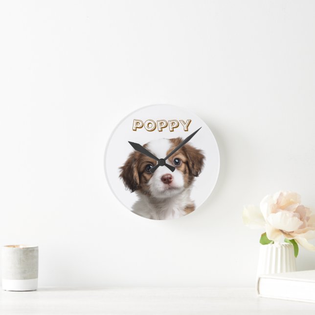 Photo de chien personnalisée et nom Horloge murale (Maison)