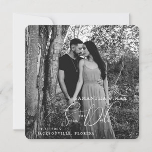 Photo de couple N/B carré arrondi Save the Date