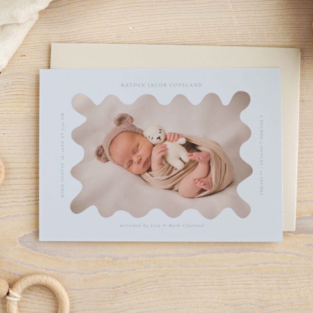 Photo de Faire-part de naissance de cadre bleu ond (Créateur téléchargé)