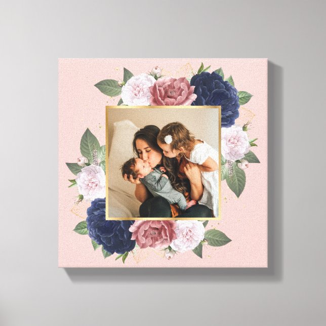 Photo De Famille Florale Rose Vierge Sur Toile (Recto)