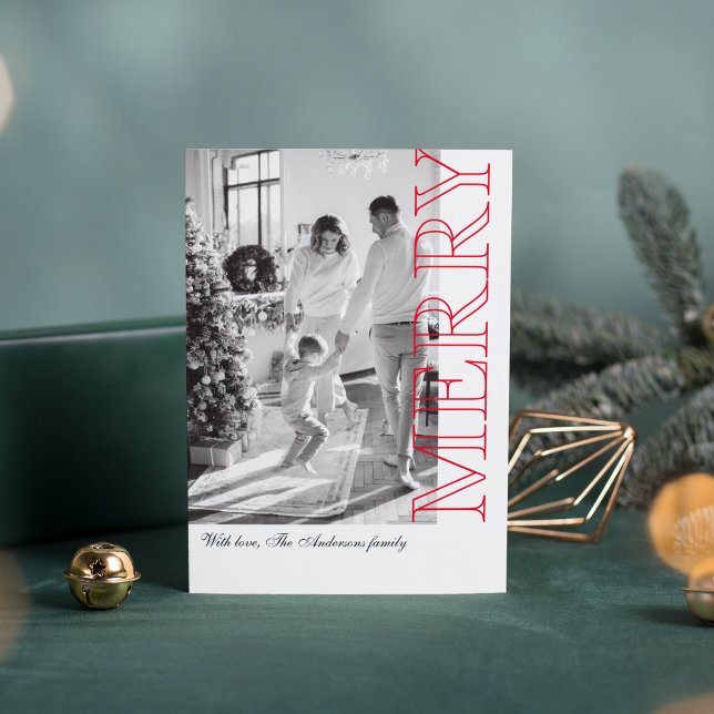 Photo de famille moderne | Rouge Joyeux Noël  (Créateur téléchargé)