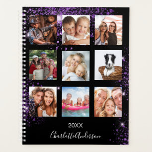 Photo de famille violet noir monogramme 2026