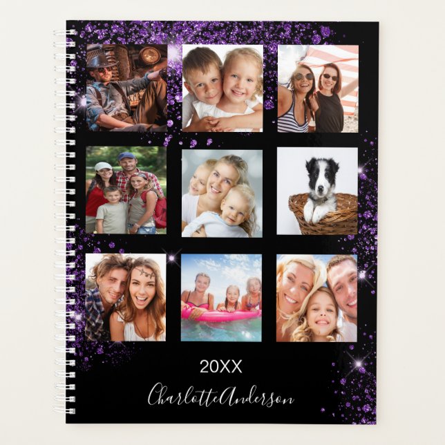 Photo de famille violet noir monogramme 2026 (Devant)