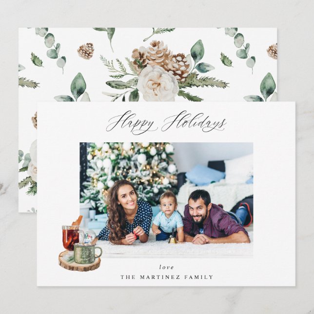 Photo de fêtes joyeuses - Floral blanc (Devant / Derrière)