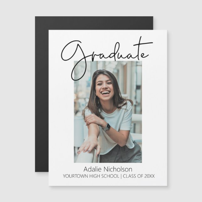 Photo de graduation minimaliste moderne blanche (Devant / Derrière)