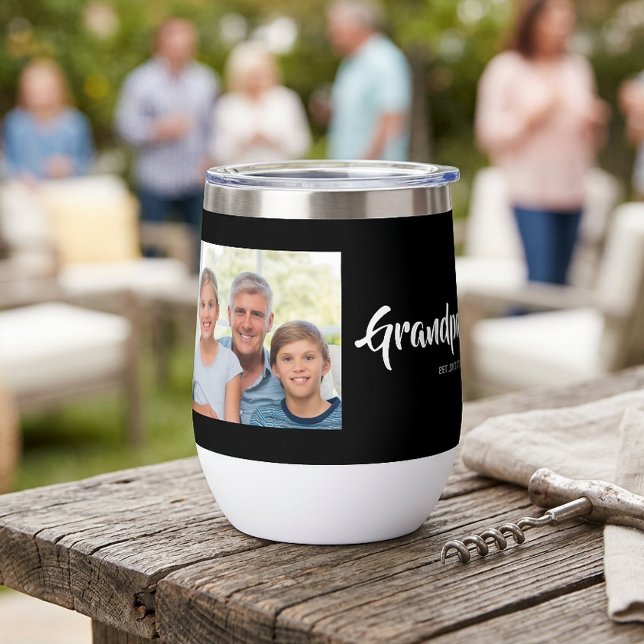 Photo de grand-père établi par écriture (Grandpa Established Script Photo Thermal Wine Tumbler)