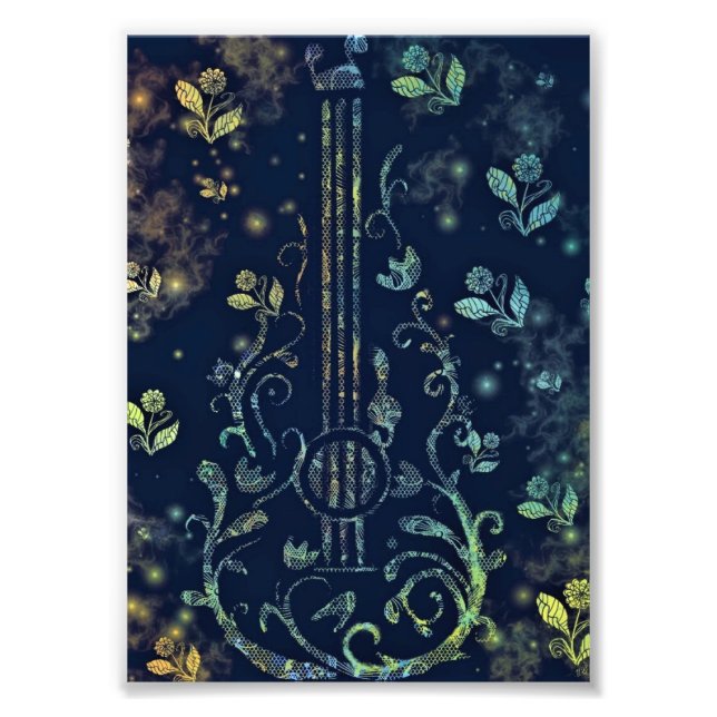 Photo de guitare Fleurs Imprimer (Devant)