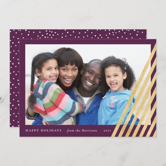 Photo de la carte de Noël moderne | Purple and Gol (Devant / Derrière)