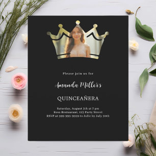 Photo de la couronne noire Quinceanera invitation