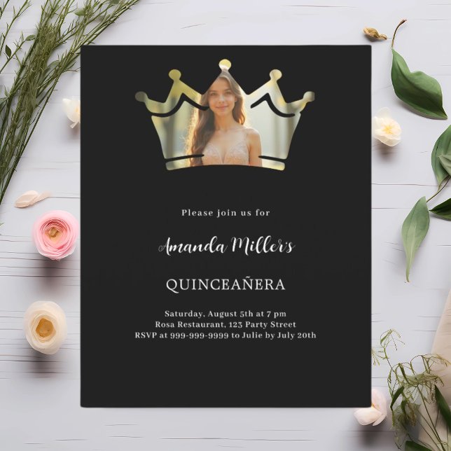 Photo de la couronne noire Quinceanera invitation (Créateur téléchargé)