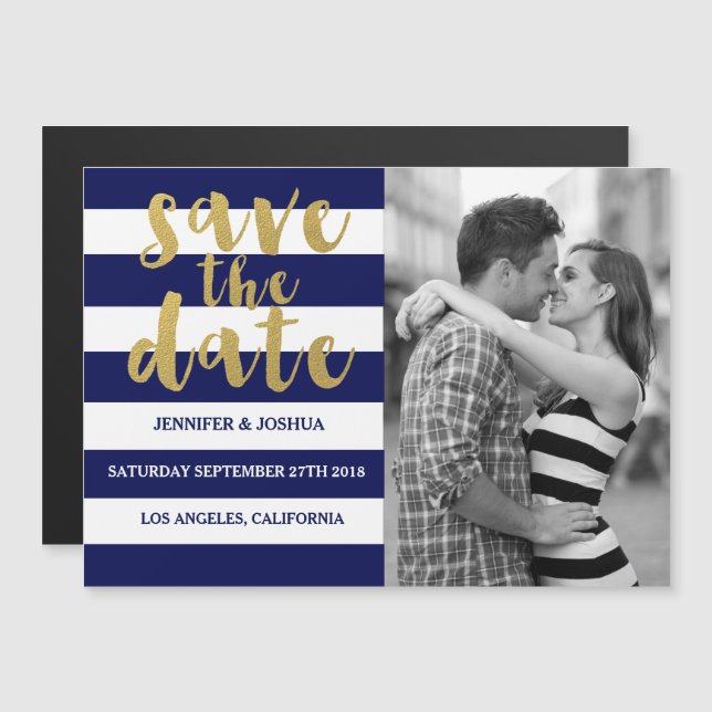 Photo de la Marine Stripe Save the Date Magnet Inv (Devant / Derrière)