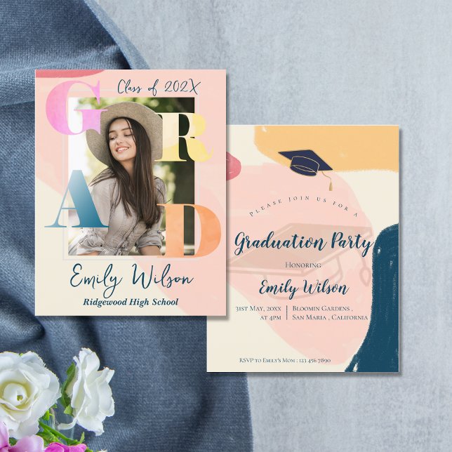 Photo de la promotion 2026 Invitation pour la soir (Cute 2025 Photo Graduation Party Mini Invitation)