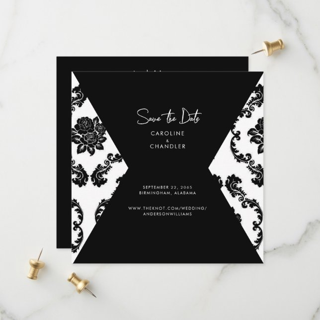 Photo de mariage en damas N&B  Save The Date (Devant/Arrière en situation)