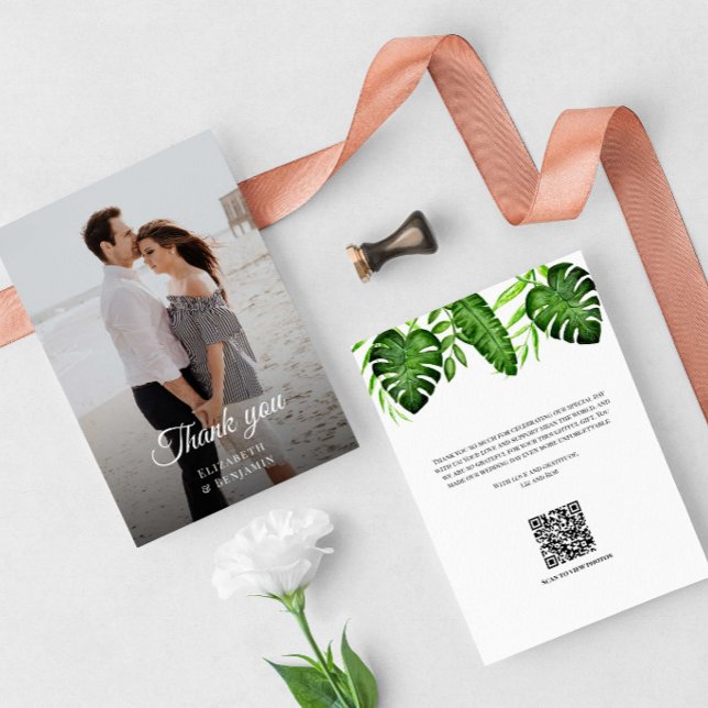 Photo de mariage Merci QR Code de verdure tropical (Créateur téléchargé)