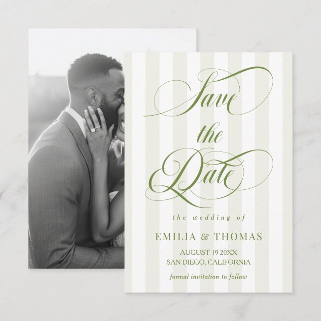 Photo de mariage vert et blanc pour save the date (Devant / Derrière)