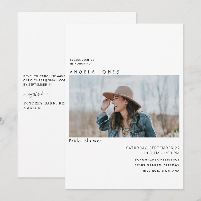 Photo de mariée moderne Bridal Simple Invitation b (Devant / Derrière)