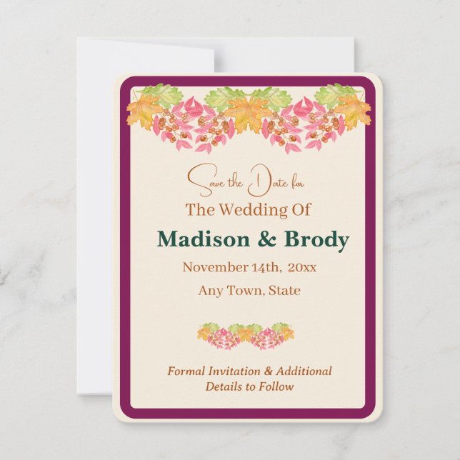 Photo de mise à jour SAVE the DATE aux feuilles aq (Devant)